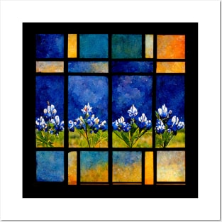 Texas Bluebonnets Stained Glass Posters and Art